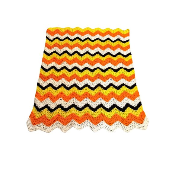Vintage Candy Corn Chevron Crochet Throw BlanketApprox. 36" x 43" - Picture 1 of 6